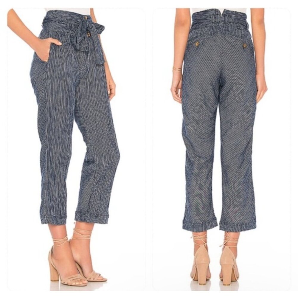 Free People Striped Harem Pants Womens 4 Blue High Rise Relaxed Cropped Bohemian - Picture 3 of 16